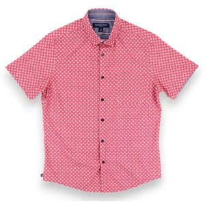 Mizzen+Main Leeward Shirt Mens Medium Trim Red Geometric Short Sleeve Button Up
